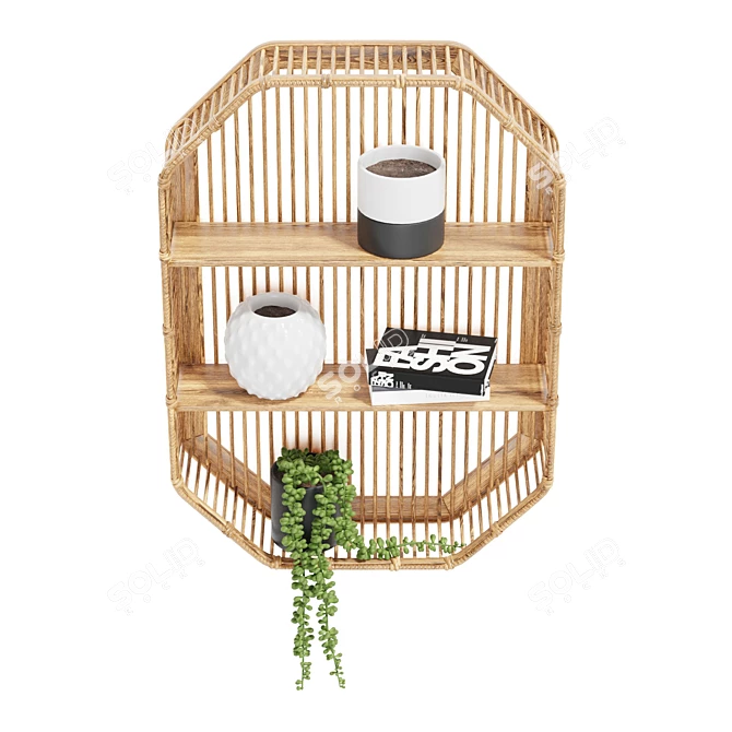 Boho Chic Bamboo Wall Shelf 3D model image 3