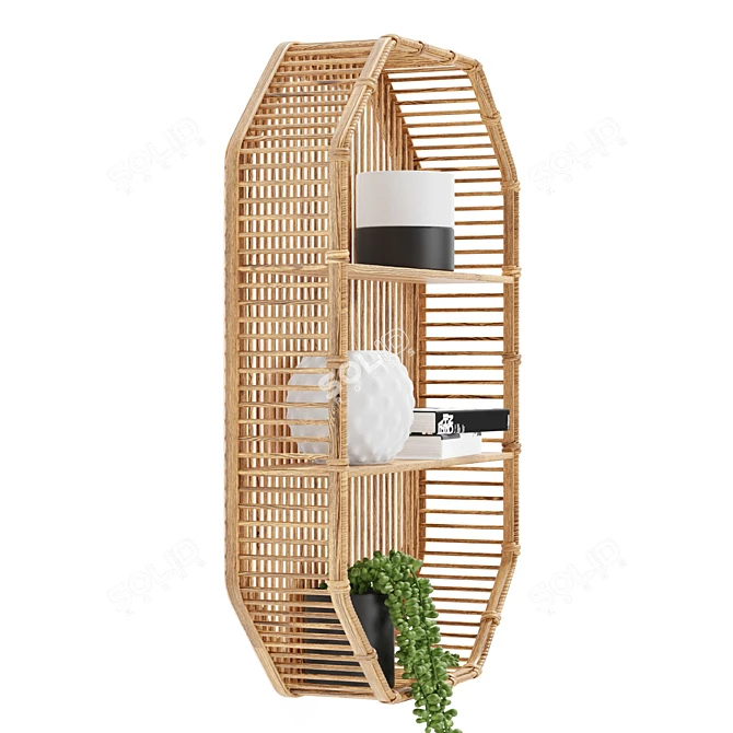 Boho Chic Bamboo Wall Shelf 3D model image 4