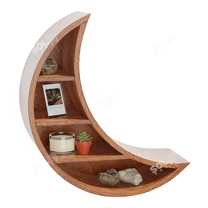 Lunar Carved Wood Wall Shelf 3D model image 1