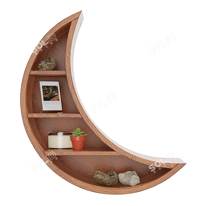 Lunar Carved Wood Wall Shelf 3D model image 2