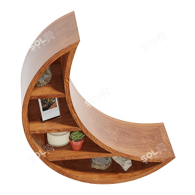 Lunar Carved Wood Wall Shelf 3D model image 3