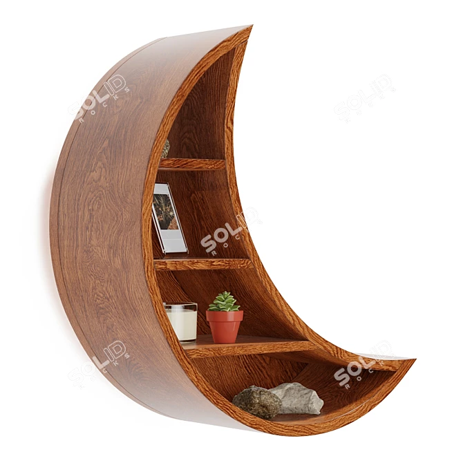 Lunar Carved Wood Wall Shelf 3D model image 4