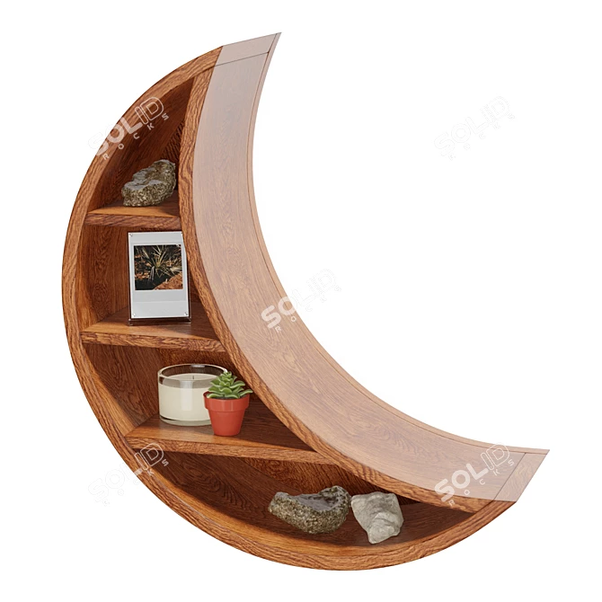 Lunar Carved Wood Wall Shelf 3D model image 5