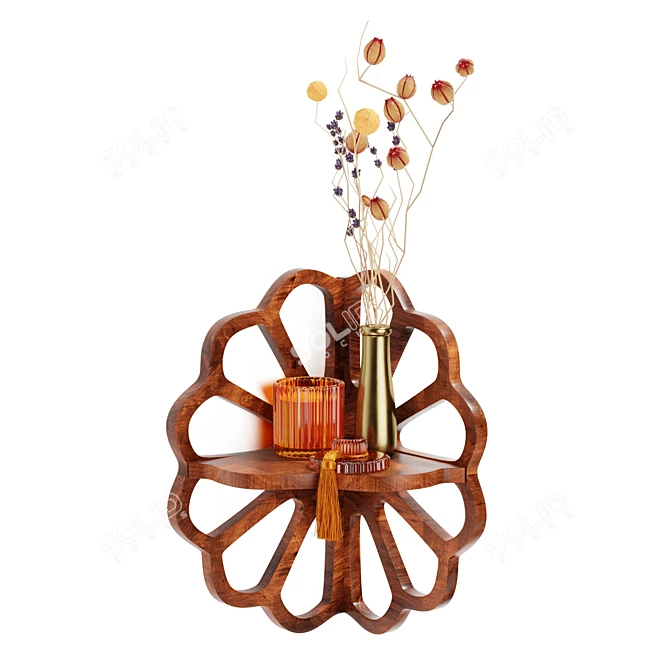 Blooming Acacia Wood Wall Shelf 3D model image 1