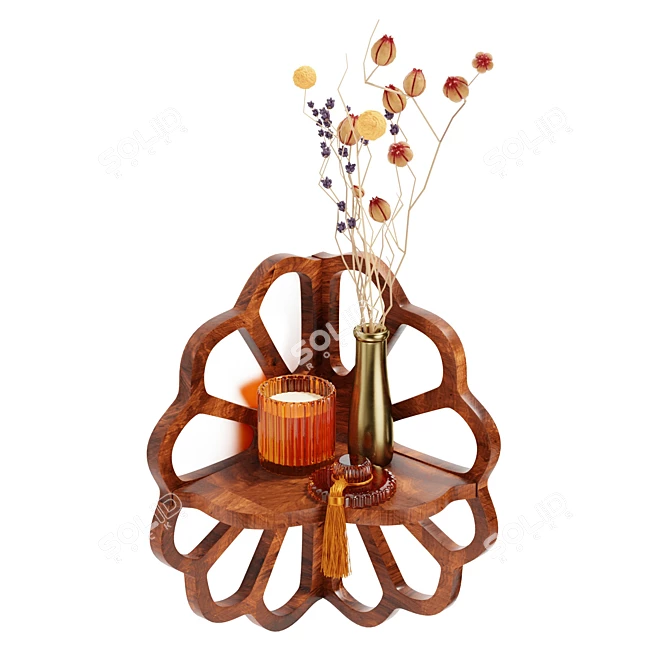 Blooming Acacia Wood Wall Shelf 3D model image 5