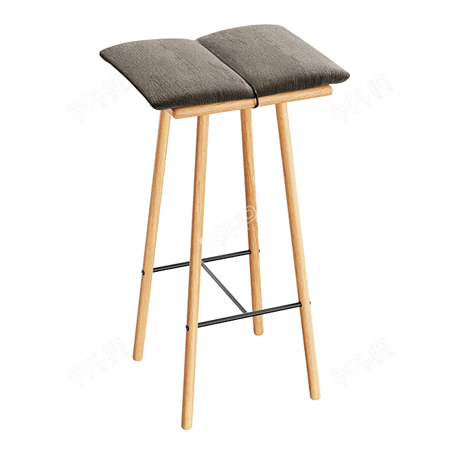 Oak Counter Stool with Cushion 3D model image 1