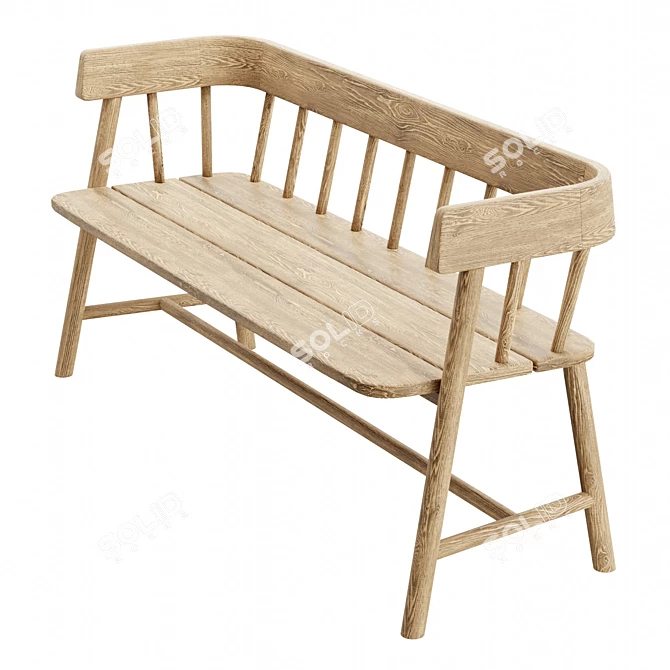 Reclaimed Teak Spindle Bench 3D model image 5