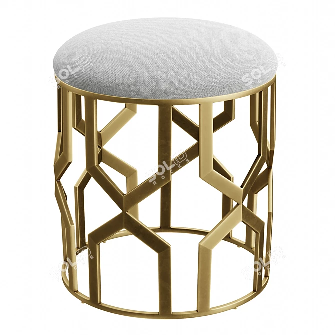 Geometric Brass Stool Upholstered White 3D model image 1