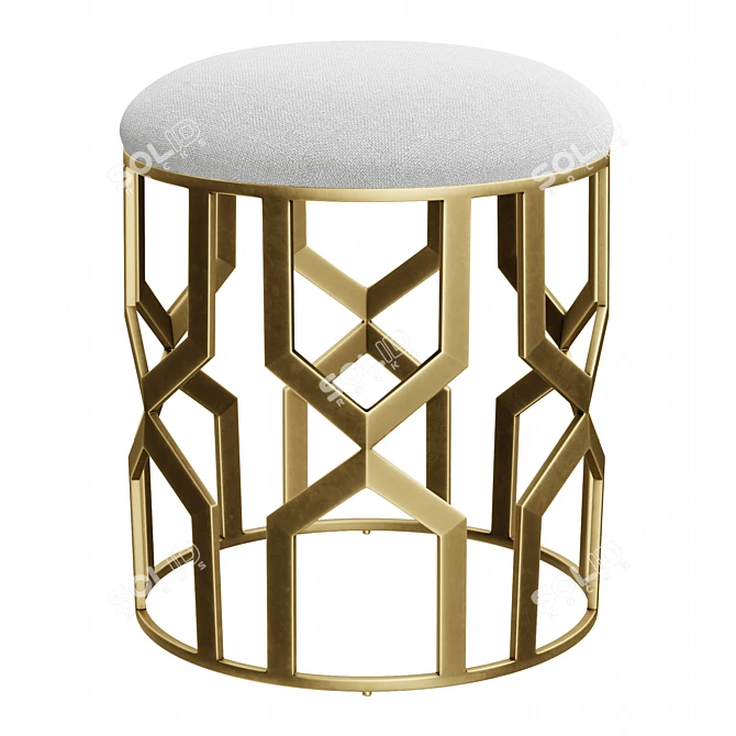 Geometric Brass Stool Upholstered White 3D model image 2