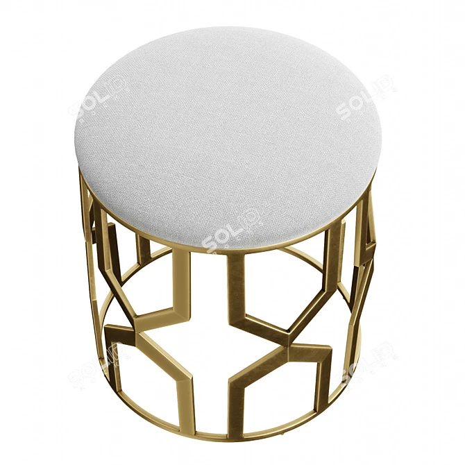 Geometric Brass Stool Upholstered White 3D model image 3