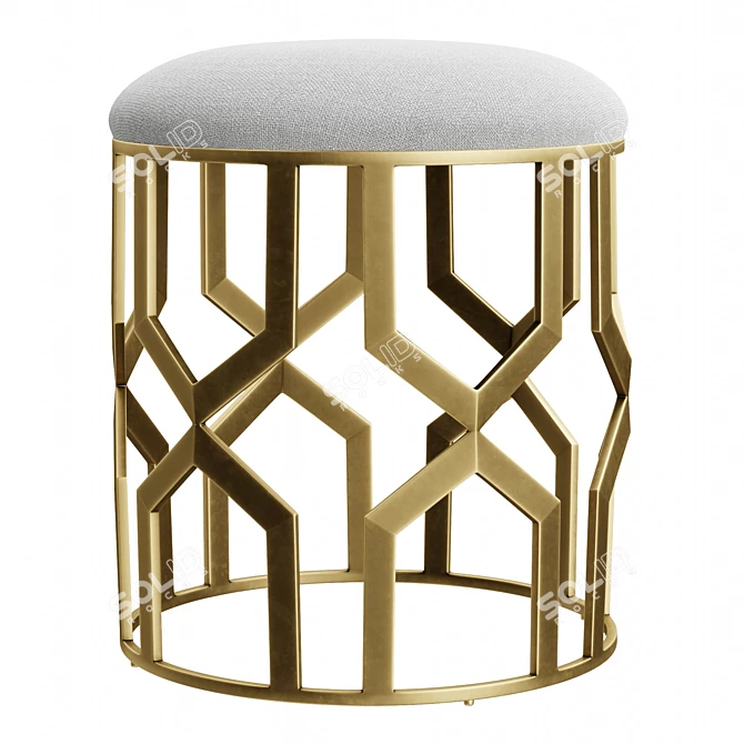 Geometric Brass Stool Upholstered White 3D model image 4