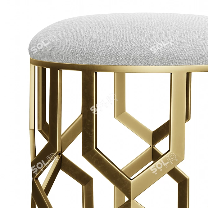 Geometric Brass Stool Upholstered White 3D model image 5