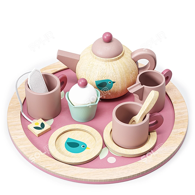 Charming Birdie Tea Set 3D model image 3