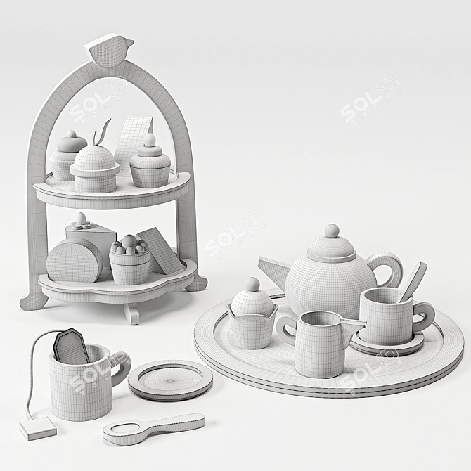 Charming Birdie Tea Set 3D model image 4