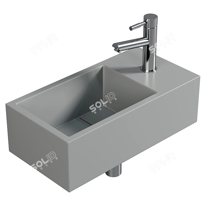 Compact Solid Surface Hand Wash Basin 3D model image 1