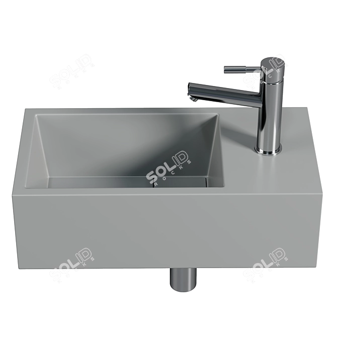 Compact Solid Surface Hand Wash Basin 3D model image 2