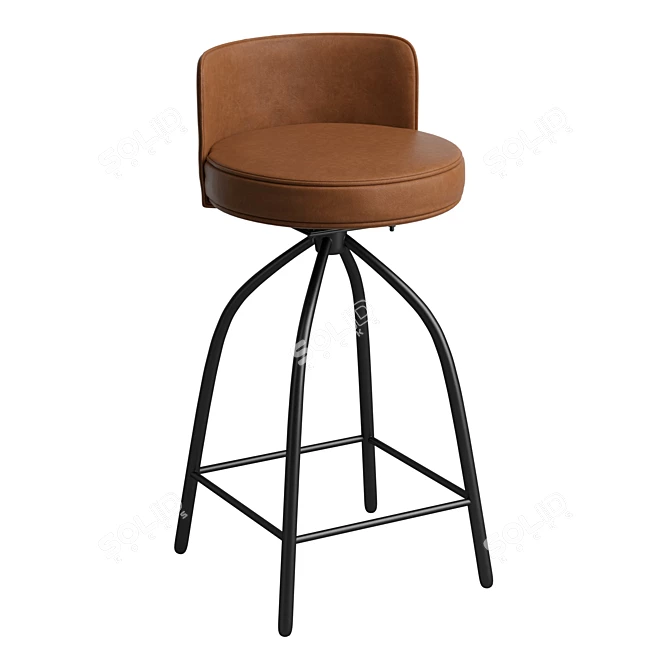 Quilted Tan Leather Swivel Stool 3D model image 1