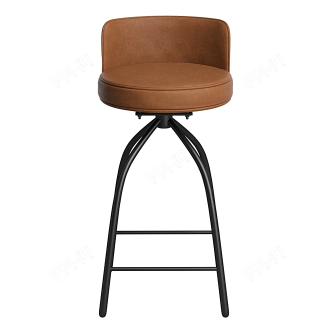 Quilted Tan Leather Swivel Stool 3D model image 2