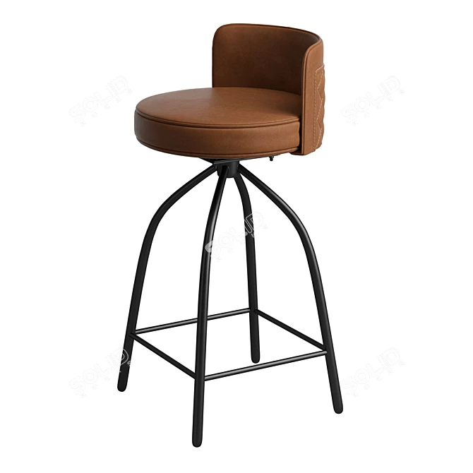 Quilted Tan Leather Swivel Stool 3D model image 5