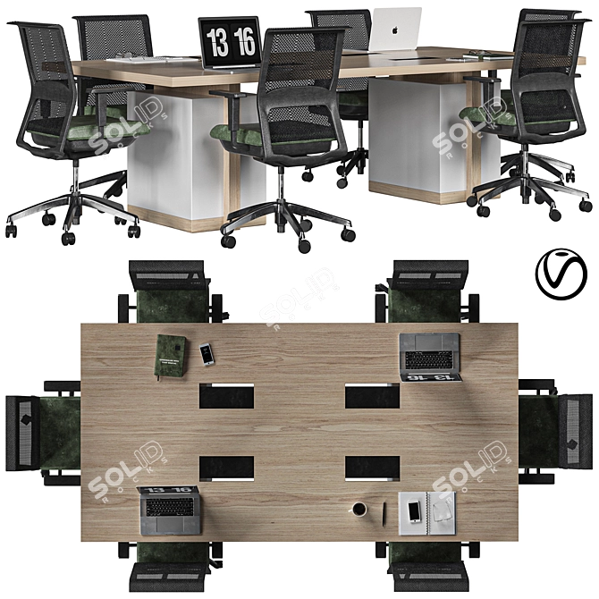 Modern Office Conference Table Set 3D model image 1