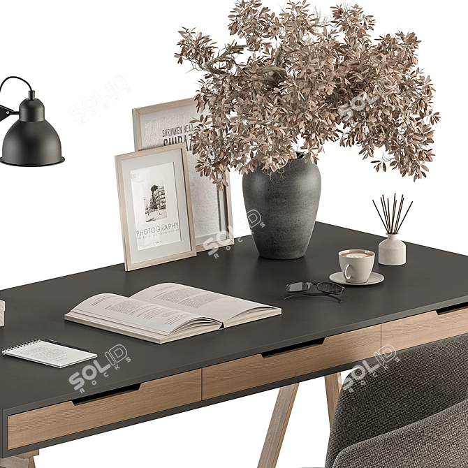 Black Wood Office Table - Furniture 3D model image 3