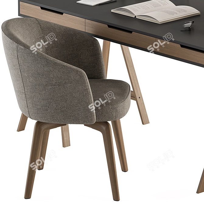 Black Wood Office Table - Furniture 3D model image 4