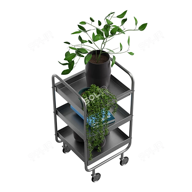 Grey Metal 3 Tier Trolley 3D model image 4