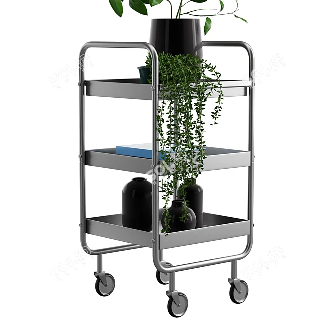 Grey Metal 3 Tier Trolley 3D model image 5