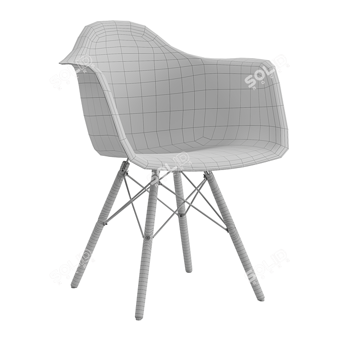 Modern Plastic Chair with Wooden Legs 3D model image 3