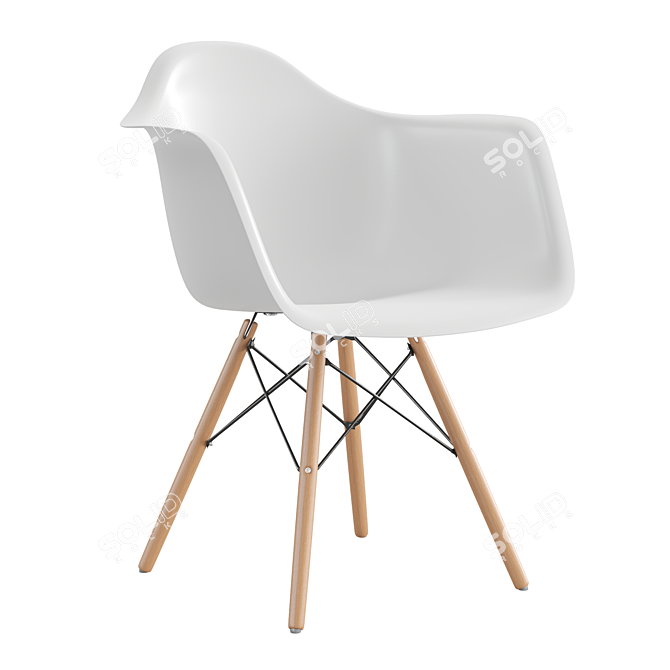 Modern Plastic Chair with Wooden Legs 3D model image 5