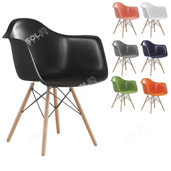 Modern Plastic Chair with Wooden Legs 3D model image 6