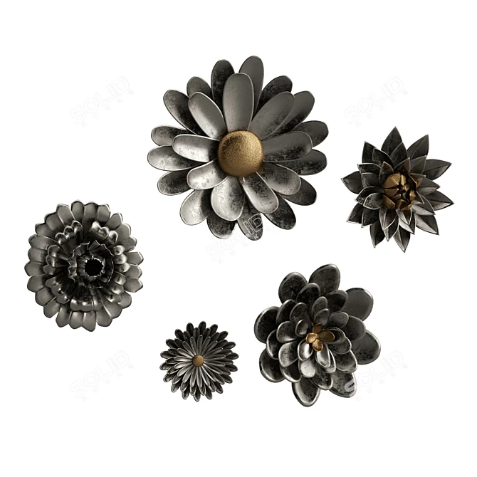 Antique Metal Flower Wall Decor 3D model image 1