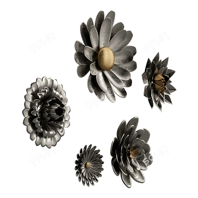 Antique Metal Flower Wall Decor 3D model image 3