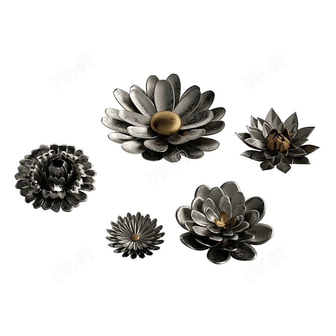 Antique Metal Flower Wall Decor 3D model image 5