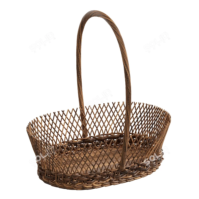 Handmade Natural Wicker Basket 3D model image 1