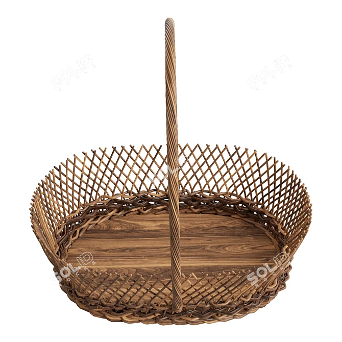 Handmade Natural Wicker Basket 3D model image 3