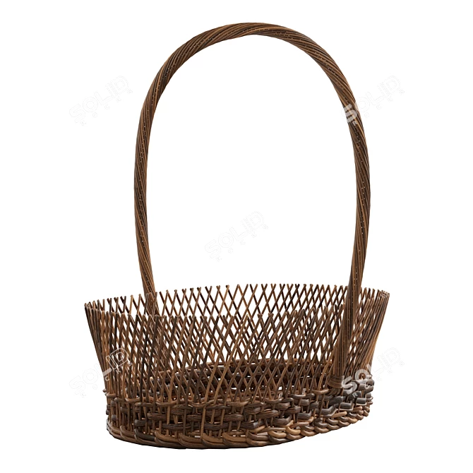 Handmade Natural Wicker Basket 3D model image 4