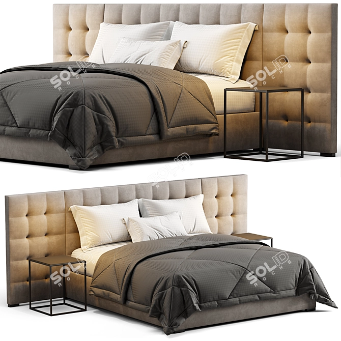 Stylish Fabric Box-Tufted Bed 3D model image 1