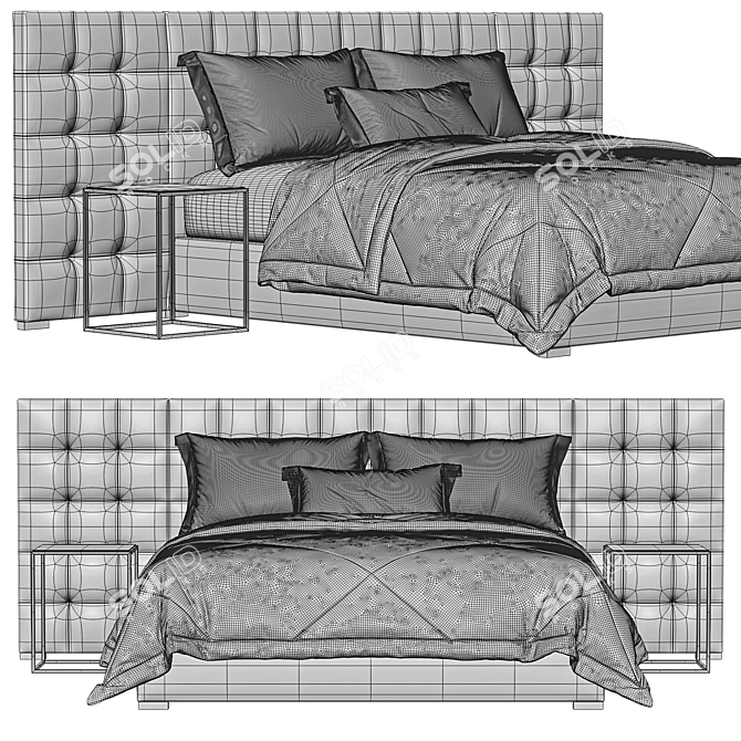 Stylish Fabric Box-Tufted Bed 3D model image 4