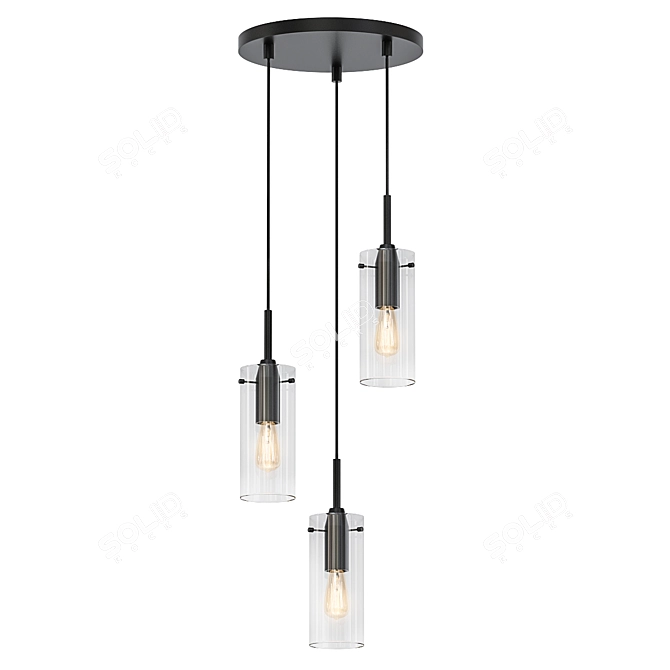 Sleek 3-Light Black Pendant 3D model image 1