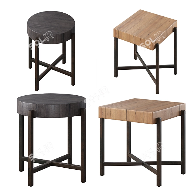 Reclaimed Wood End Tables Set 3D model image 2