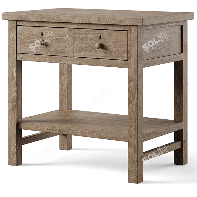 Rustic Farmhouse 2-Drawer Bedside Nightstand 3D model image 1