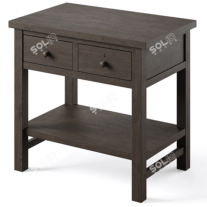 Rustic Farmhouse 2-Drawer Bedside Nightstand 3D model image 4