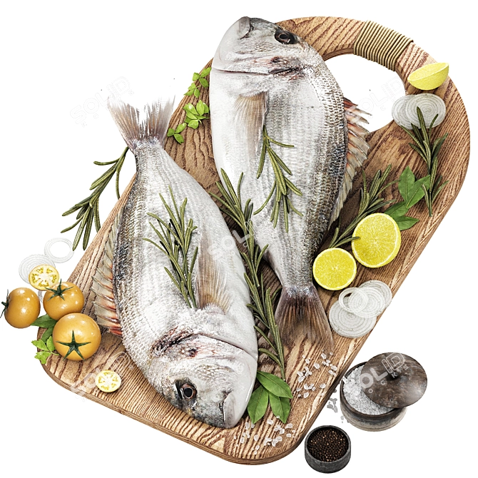 Fresh Fish & Herb Vegetables 3D model image 1