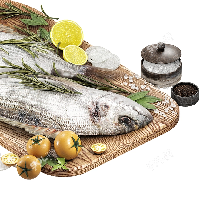 Fresh Fish & Herb Vegetables 3D model image 2