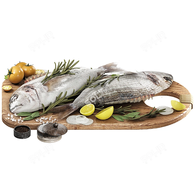 Fresh Fish & Herb Vegetables 3D model image 3