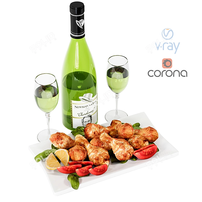 Gourmet Chicken and Wine Combo 3D model image 1