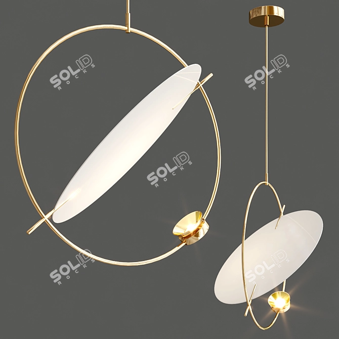 Golden White Acrylic Metal Pendant 3D model image 2
