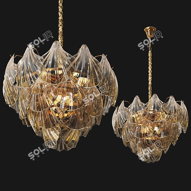 Glass Leaf Chandelier in Brassica 3D model image 1