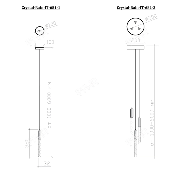 Elegant Crystal Rain Pendant Lights 3D model image 2